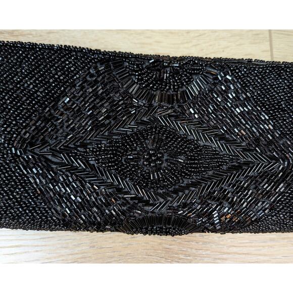 Beaded Clutch Bag Black Seed Bugle Bead Evening Purse Formal Wedding Vintage - Picture 3 of 9